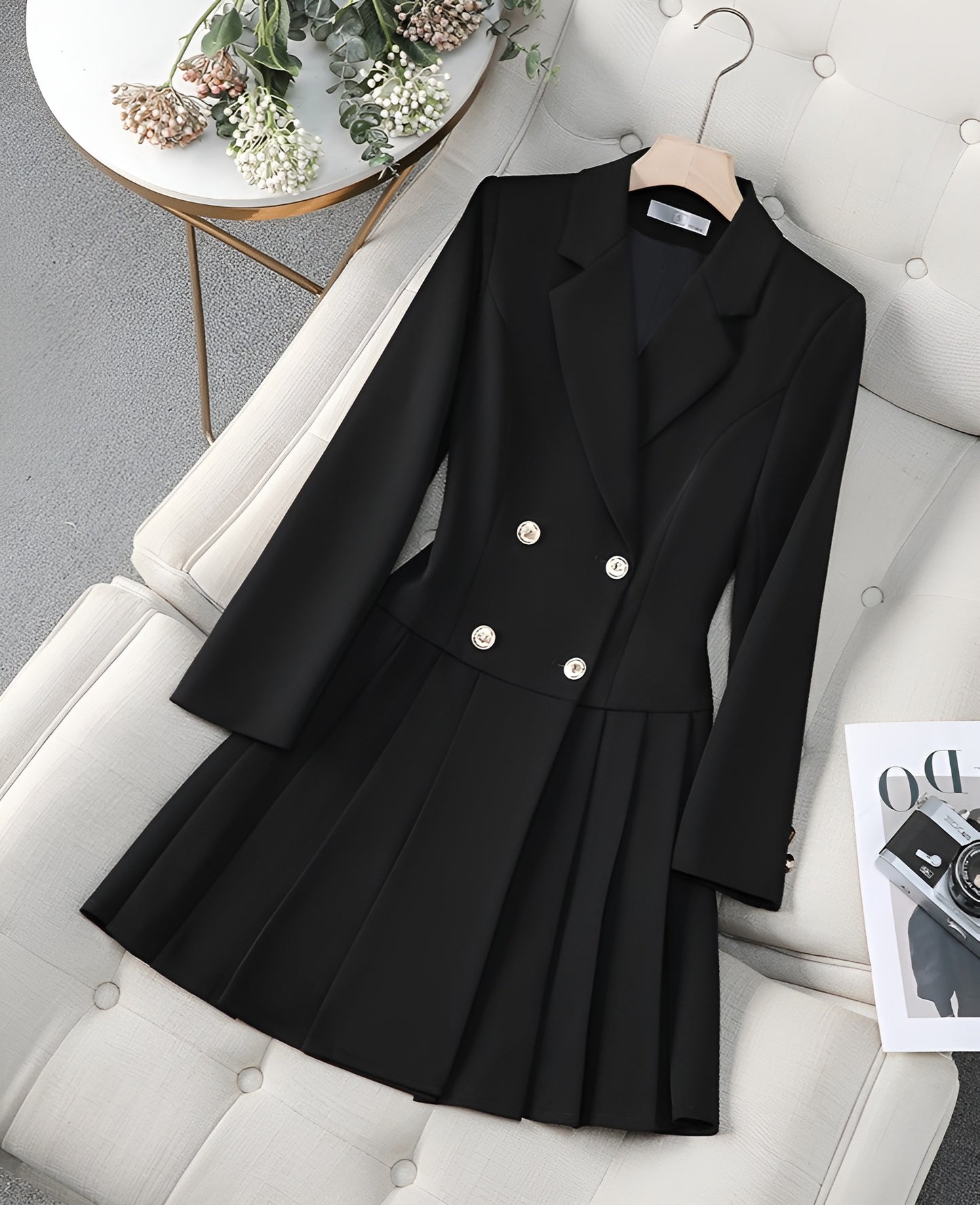 Double-breasted Pleated Suit Dress