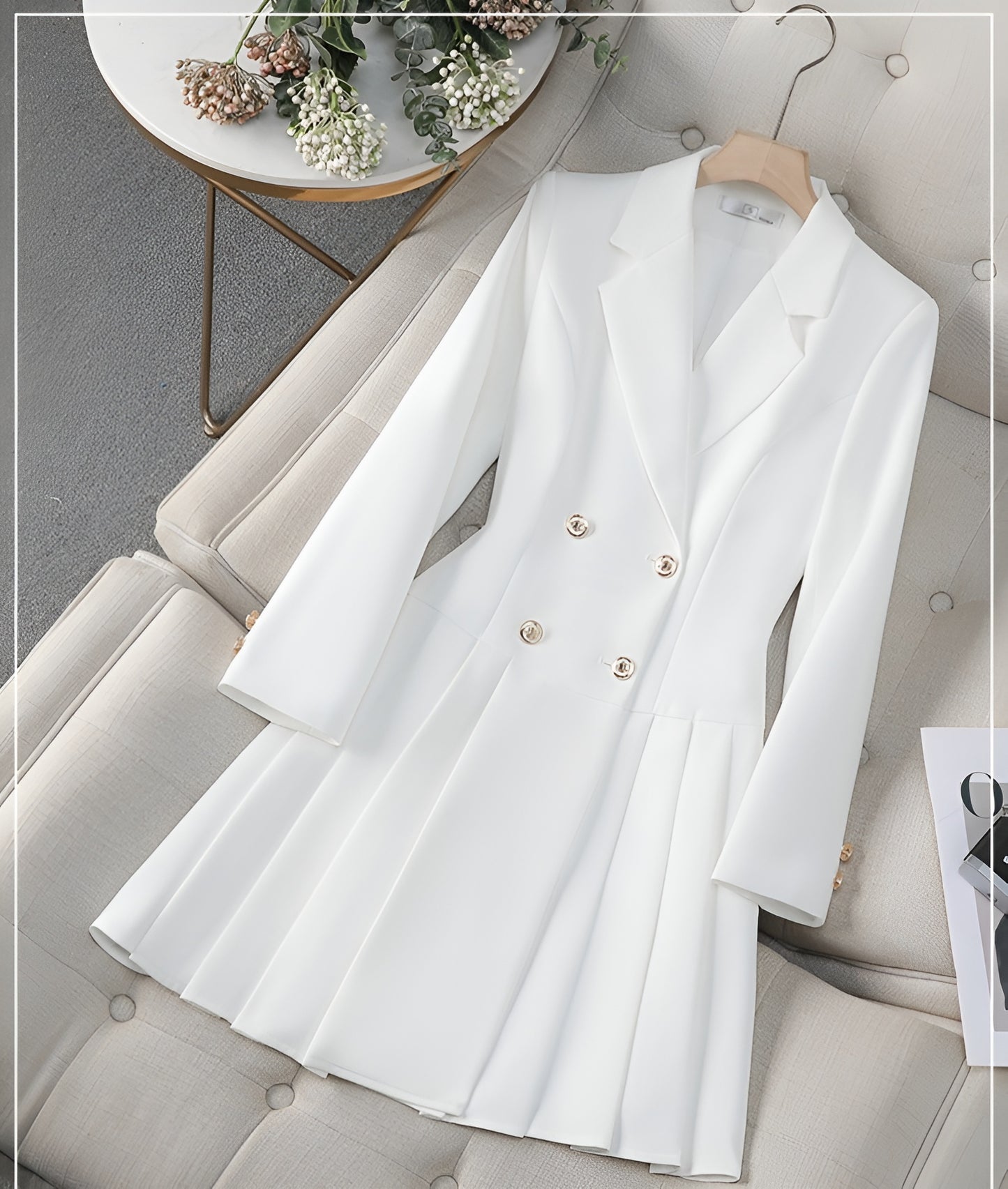 Double-breasted Pleated Suit Dress