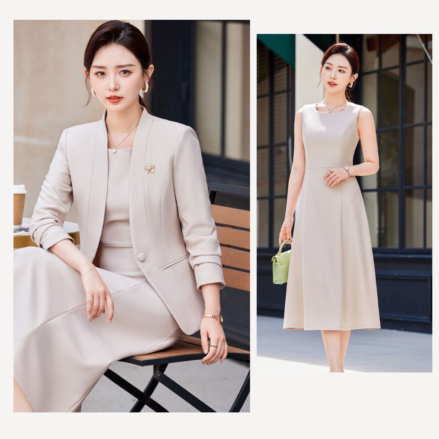 Elegant Casual Suit Jacket + Sleeveless Dress Two Pieces Set