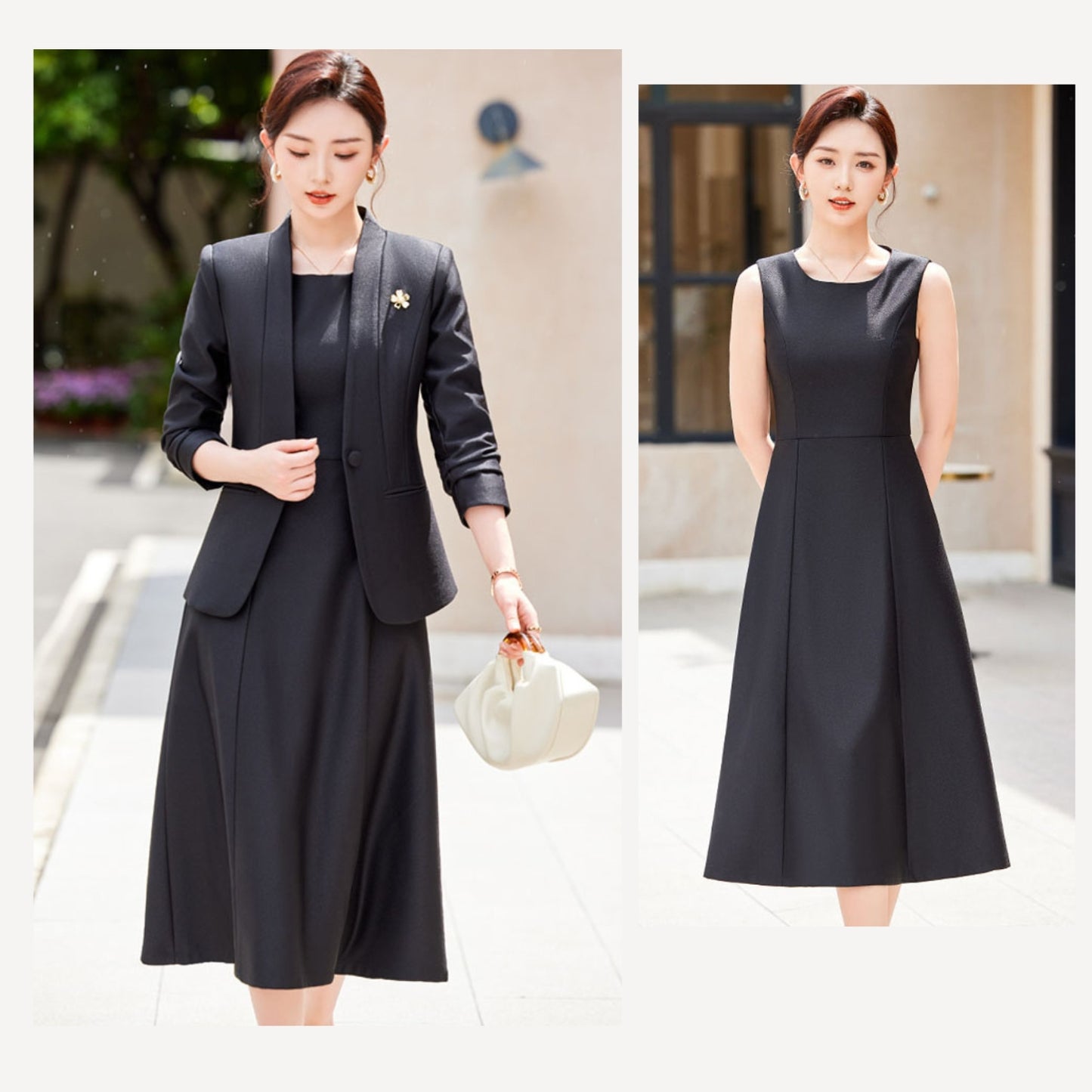 Elegant Casual Suit Jacket + Sleeveless Dress Two Pieces Set