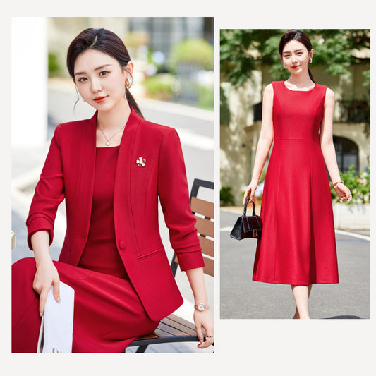 Elegant Casual Suit Jacket + Sleeveless Dress Two Pieces Set