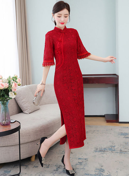 Elegant Red Lace Cheongsam