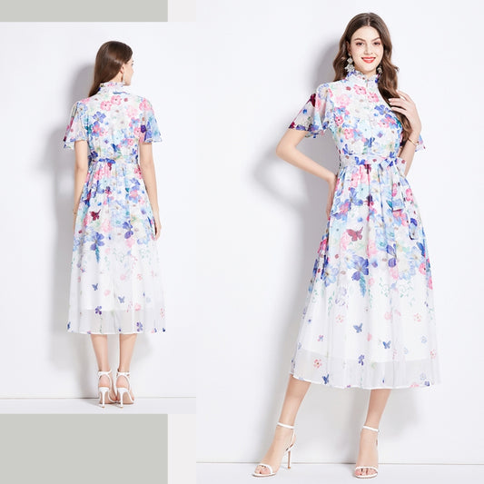 Floral Colorful Fungus Collar A-line Dress