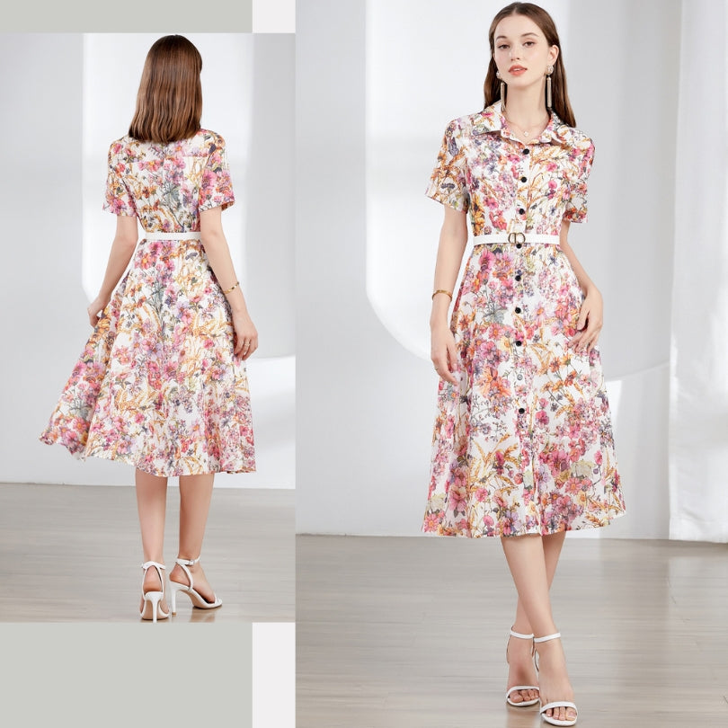 Floral Retro Polo Collar Dress