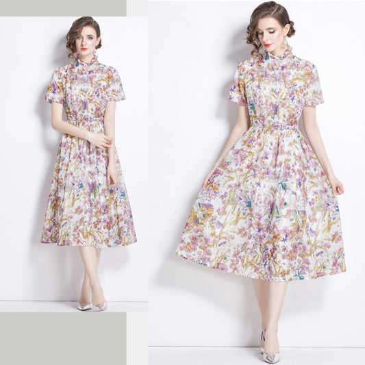 Floral Short Sleeve A-line Dress