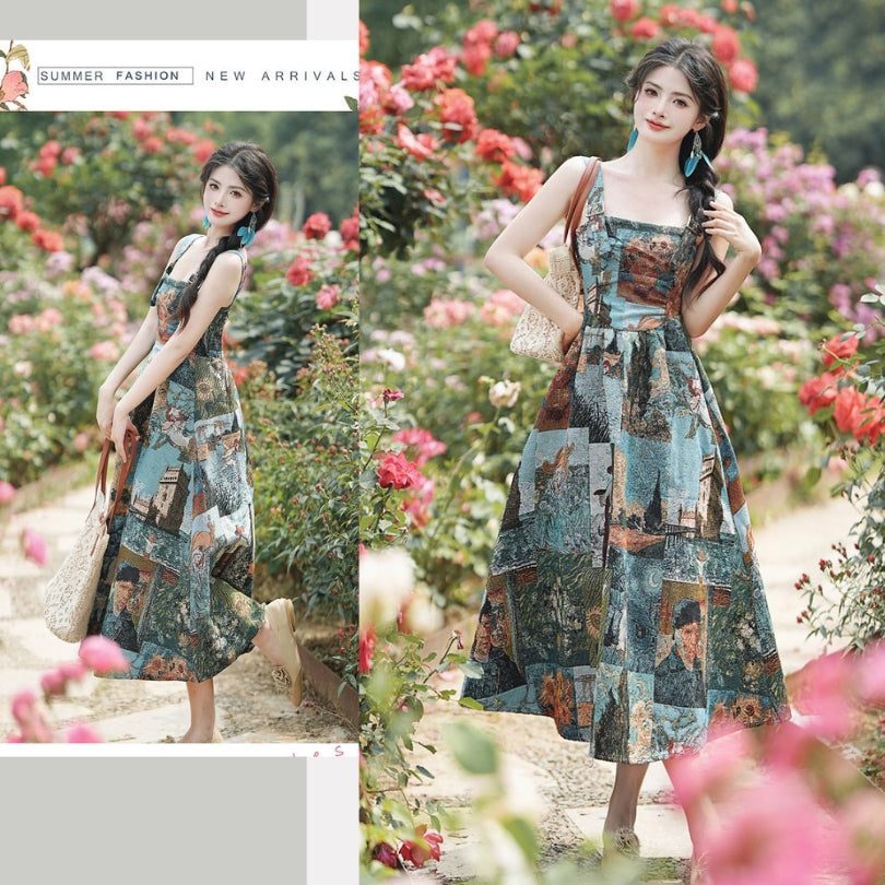 Floral Tank Oil Painting Style Dress