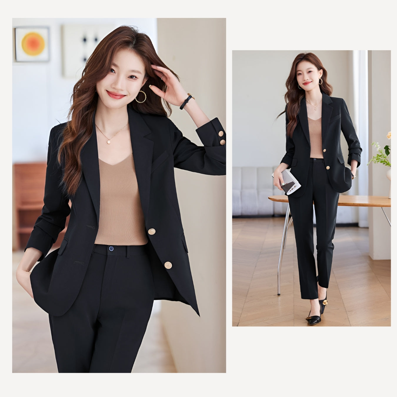 Goddess Casual Suit Jacket + Trousers Two Pieces Set