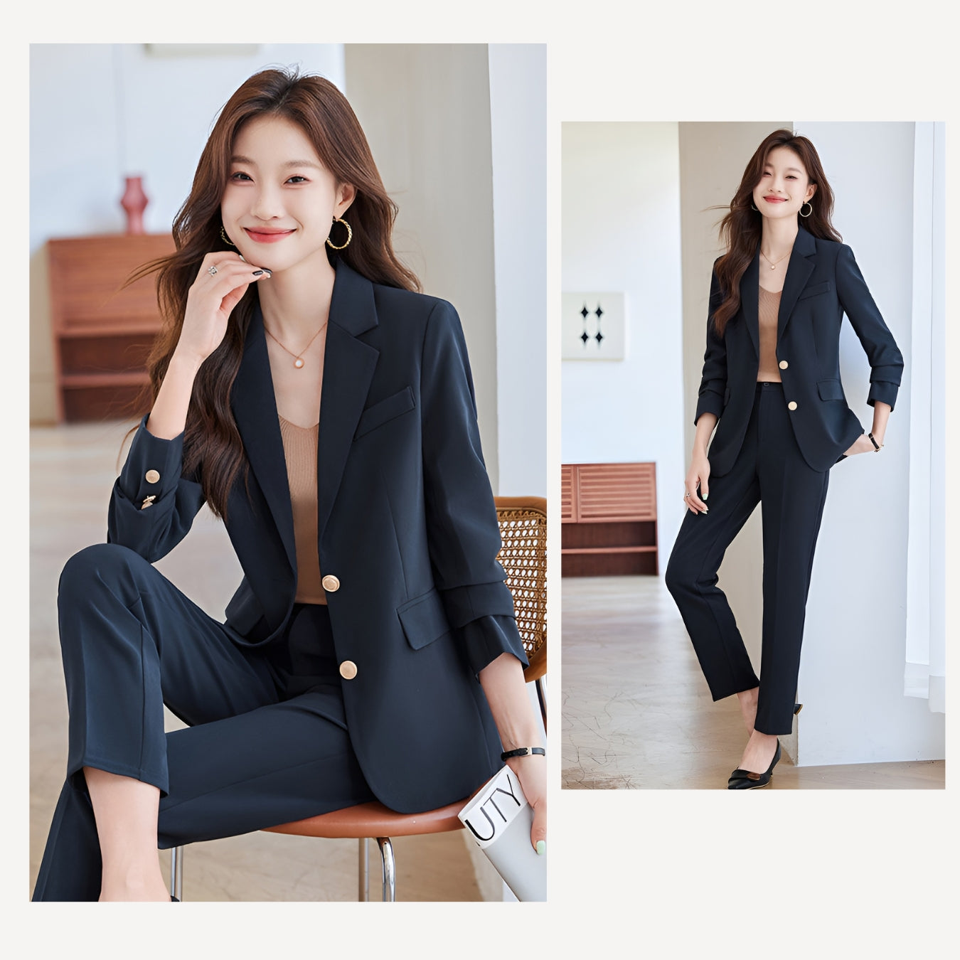 Goddess Casual Suit Jacket + Trousers Two Pieces Set