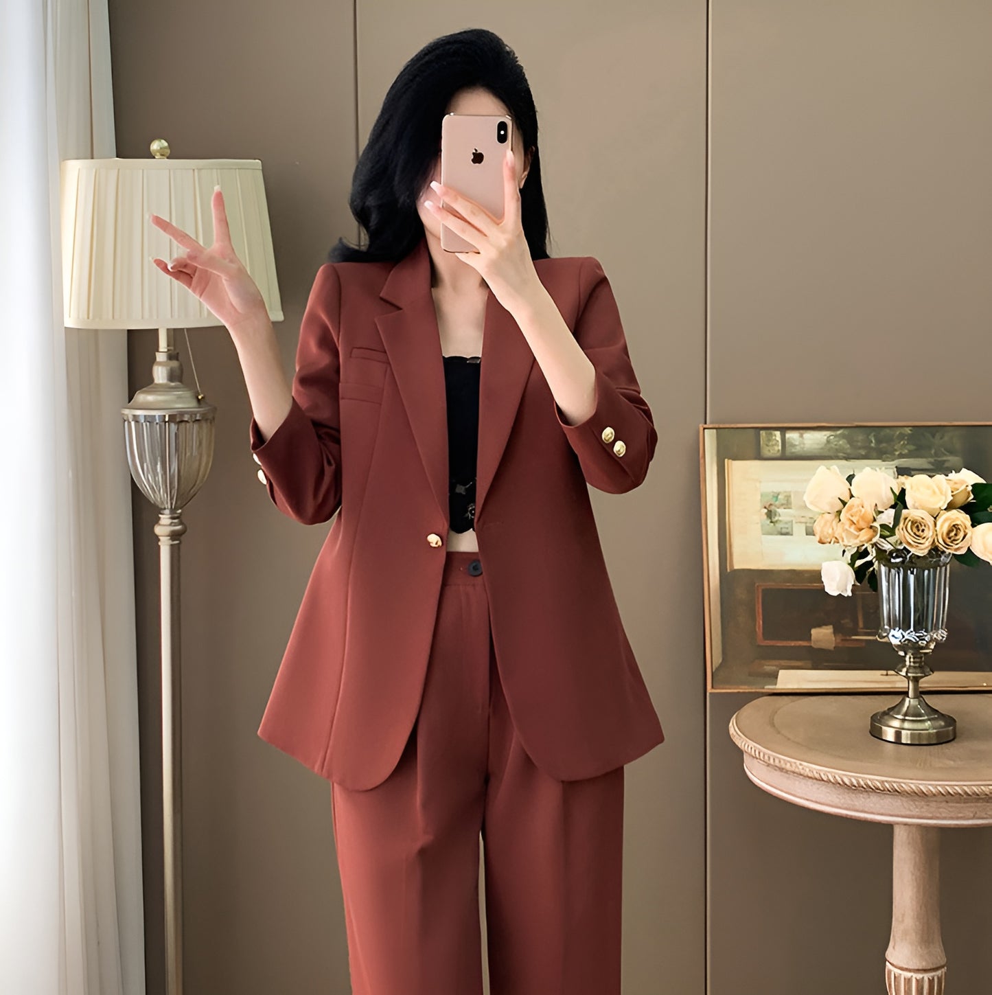 Goddess Style Casual Jacket + Trousers Two Pieces Suit Set