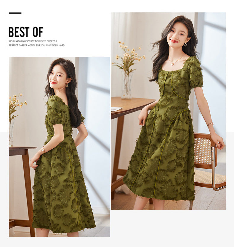 Green Pastoral Short-sleeved Dress