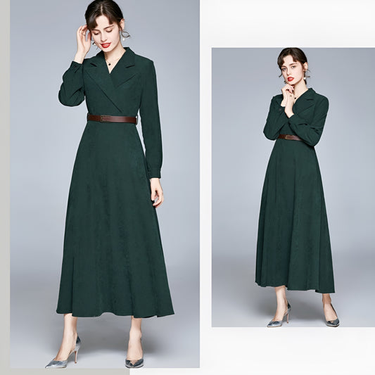 Green Suit Collar Long Dress