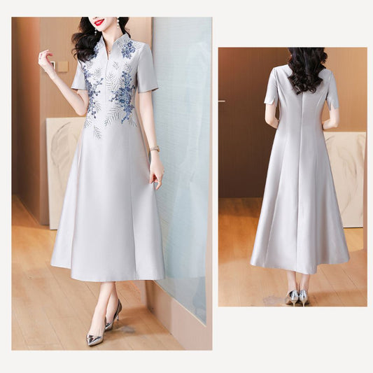 Greyish Embroidery A-line Elegant Evening Dress