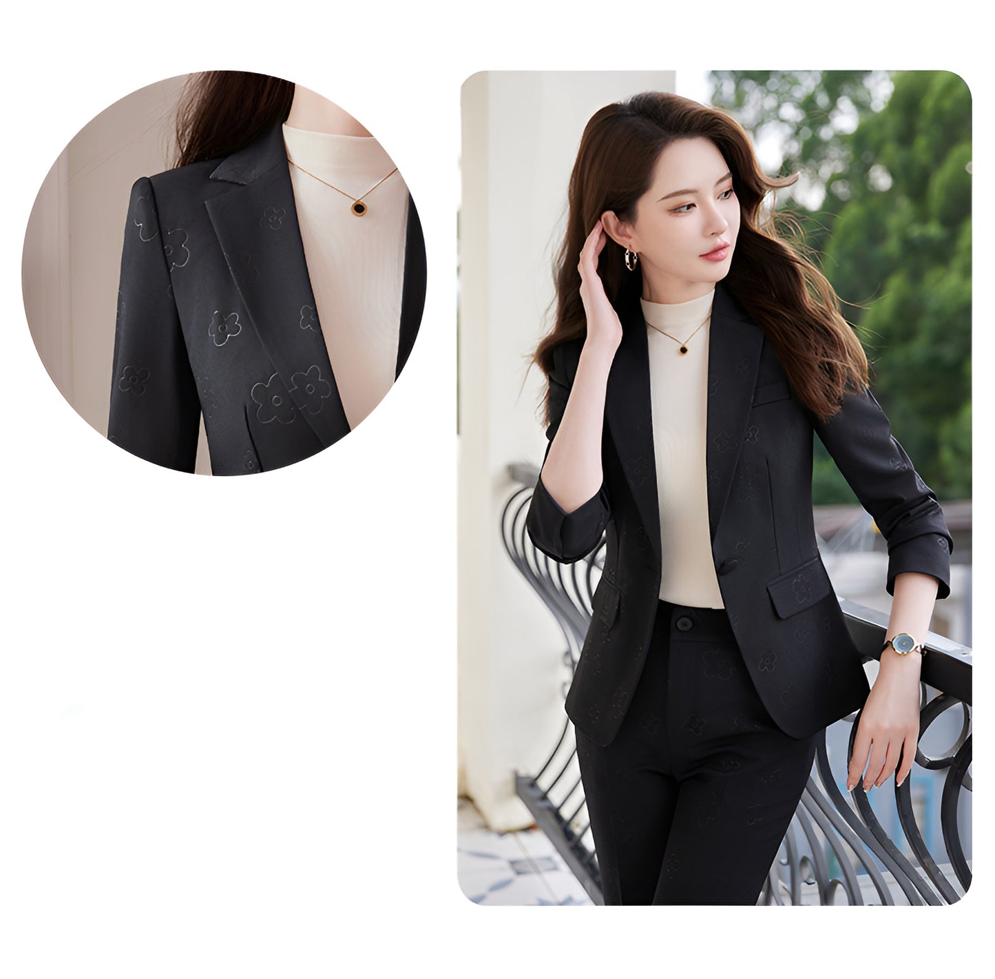 High-end Casual Suit Jacket + Pencil Slim Trousers Two Pieces Set