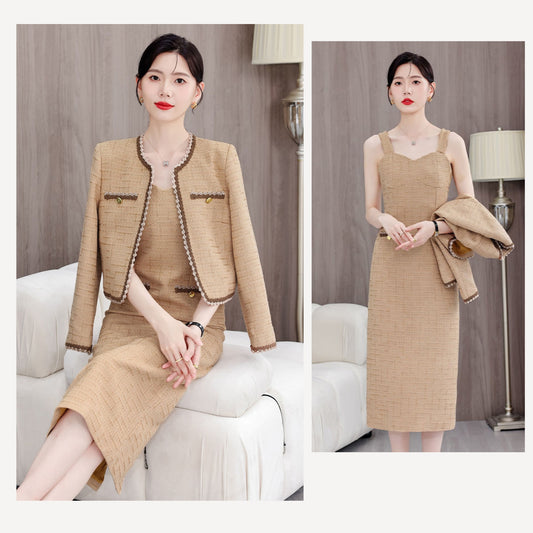 High-end Fashion Jacket + Sleeveless Dress Two-piece Suit Set