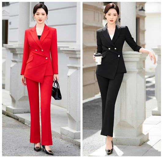 High-end Fashionable Women's Suits Jacket + Flare Trousers Two Pieces Set