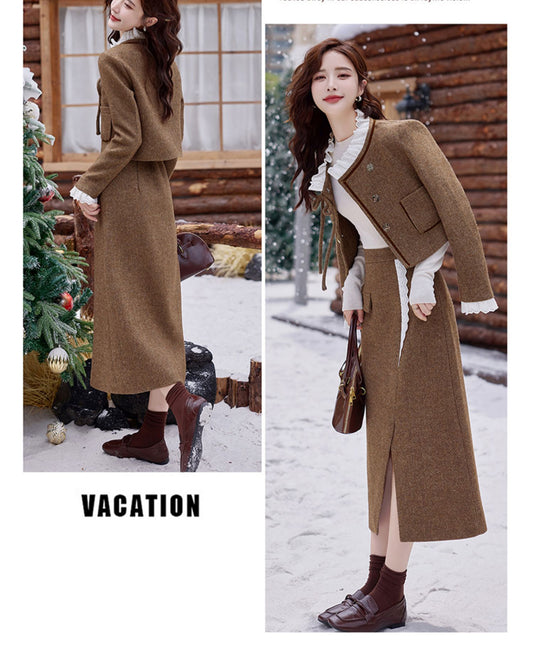 High-end Sweet Jacket + Skirt Two Pieces Suit Set