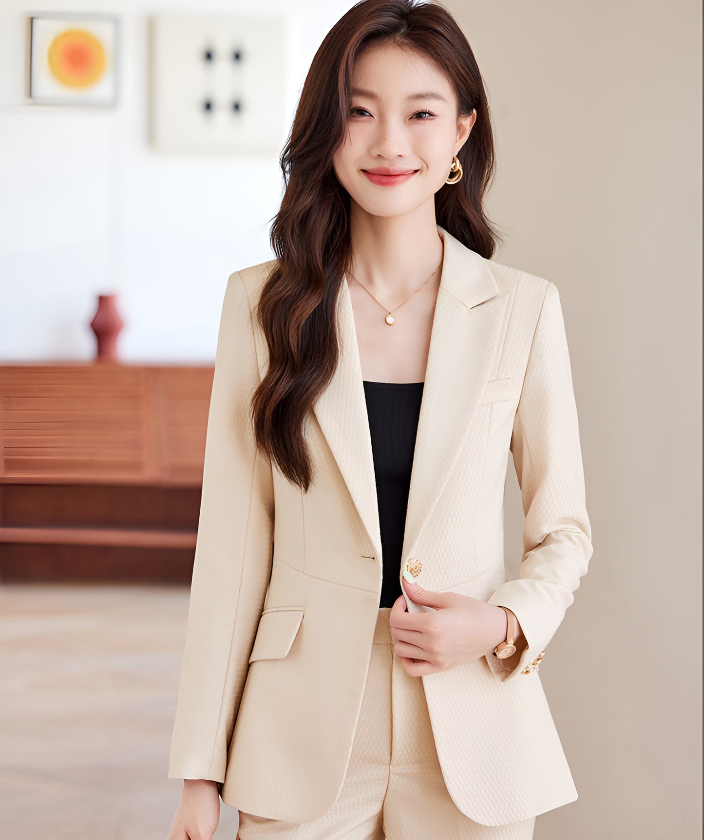 High-end Temperament Professional Suit Jacket + Trousers Two Pieces Set