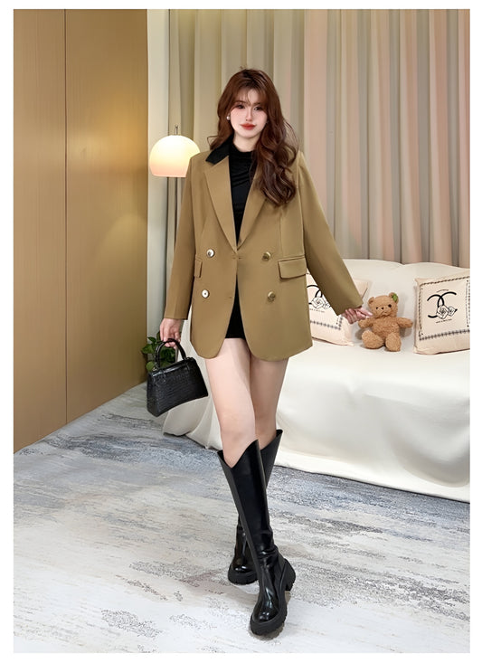 [Large Size]Khaki Color Womens Suit Jacket