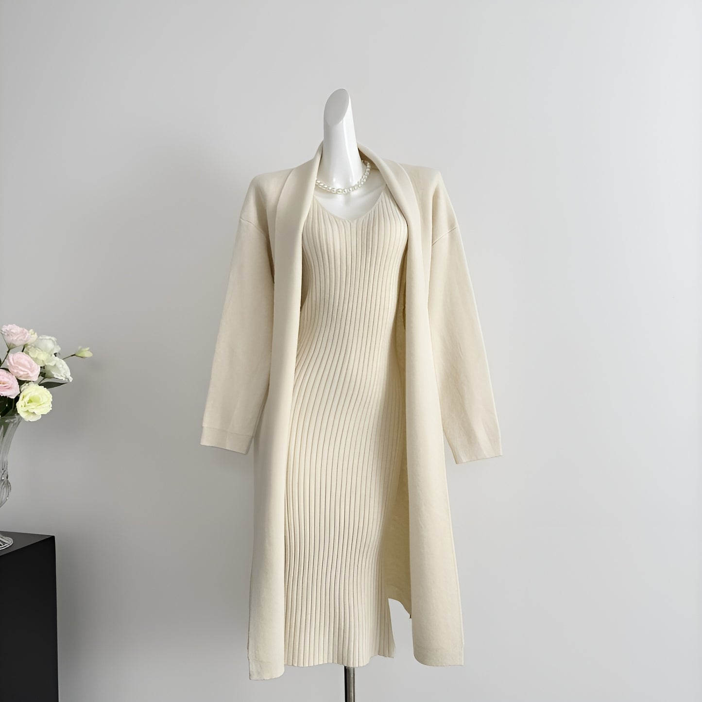 Knitted Cardigan + Sleeveless Dress Two Pieces Set