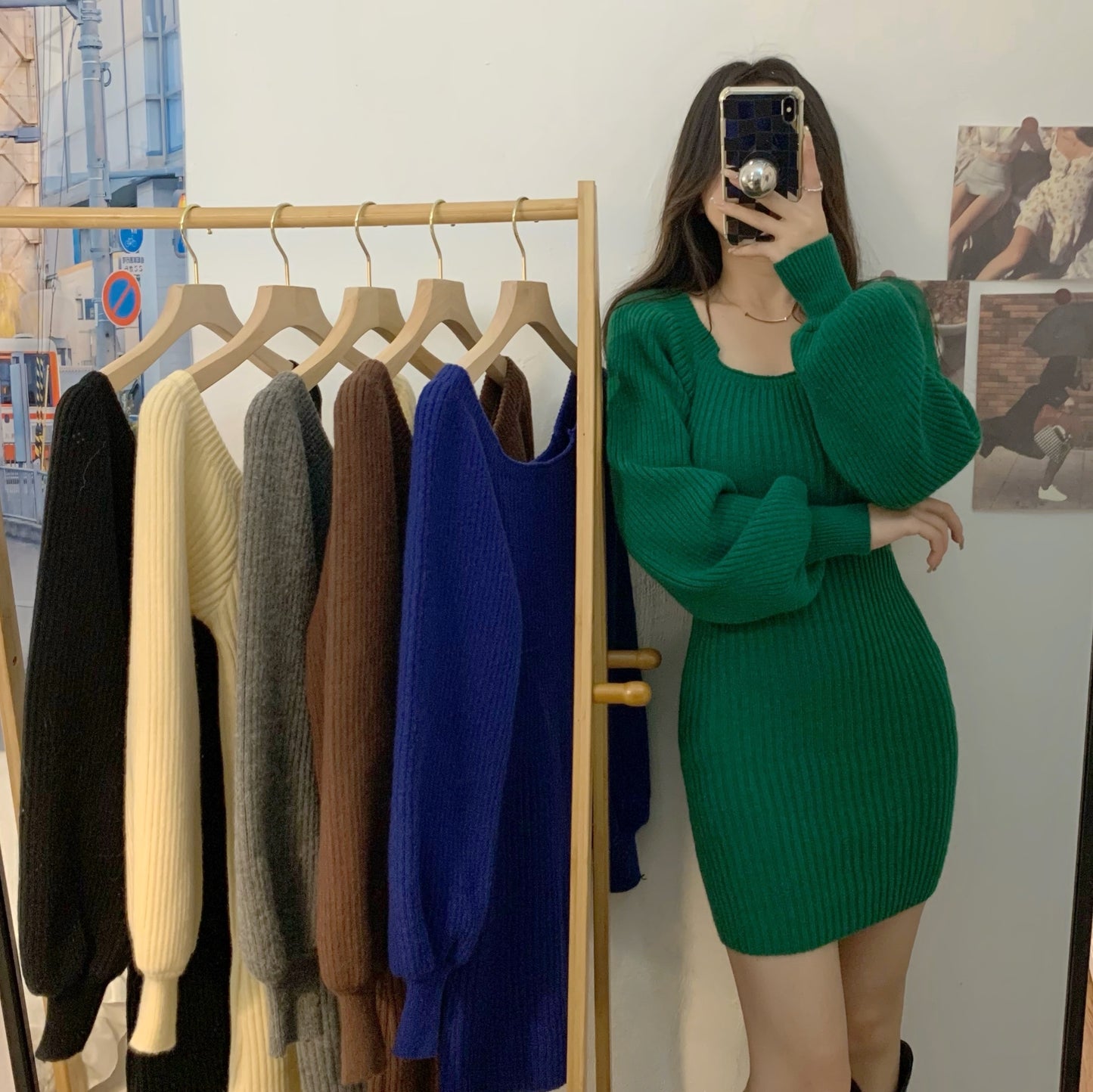 Knitted Square Collar Mini Dress