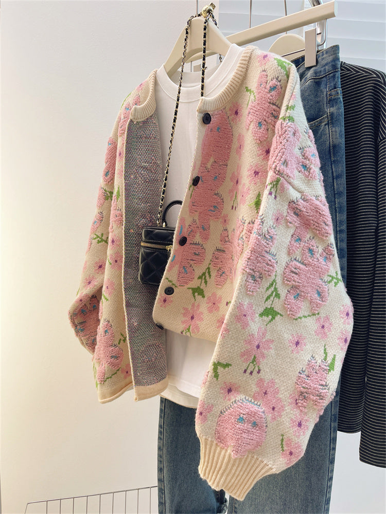 Loose Knitted Flower Women's Cardigan