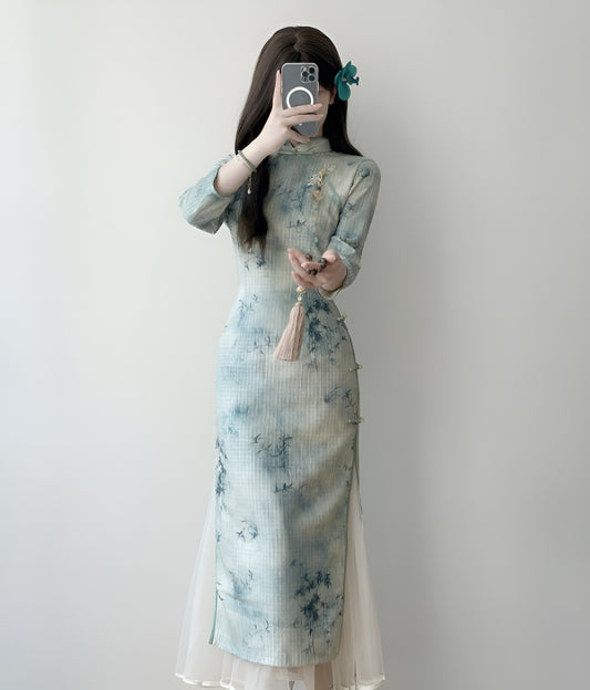 Misty Bamboo Long Sleeve Cheongsam