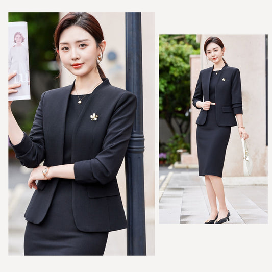 New Style In Autumn Casual Suit Jacket + Sleeveless Dress Two Pieces Set