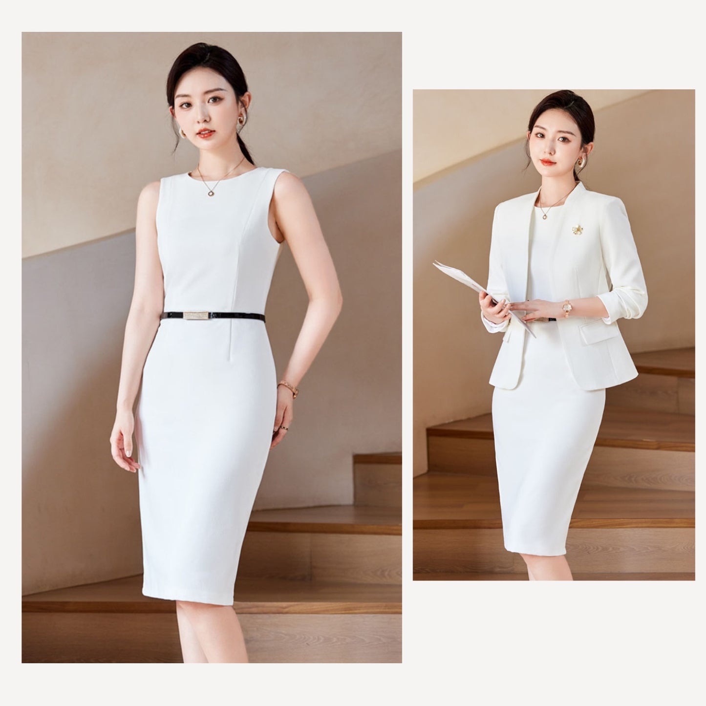 New Style In Autumn Casual Suit Jacket + Sleeveless Dress Two Pieces Set