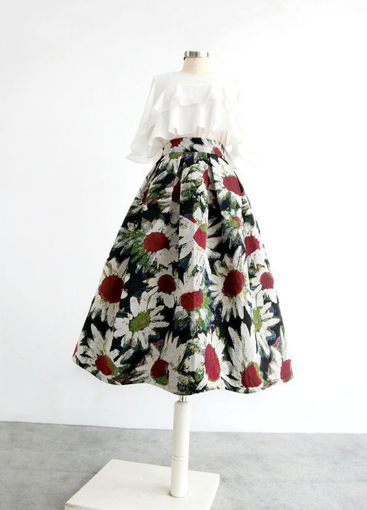 Puffy Floral Retro High Waist Skirt