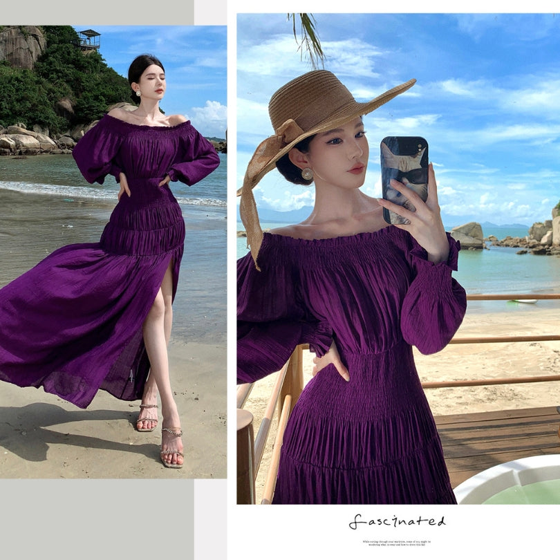 Off Shoulder Purple Beach Dress