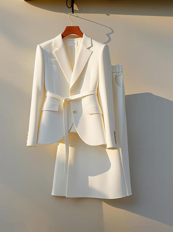 Off White Exquisite High-end Jacket + Skirt Two Pieces Suit Set