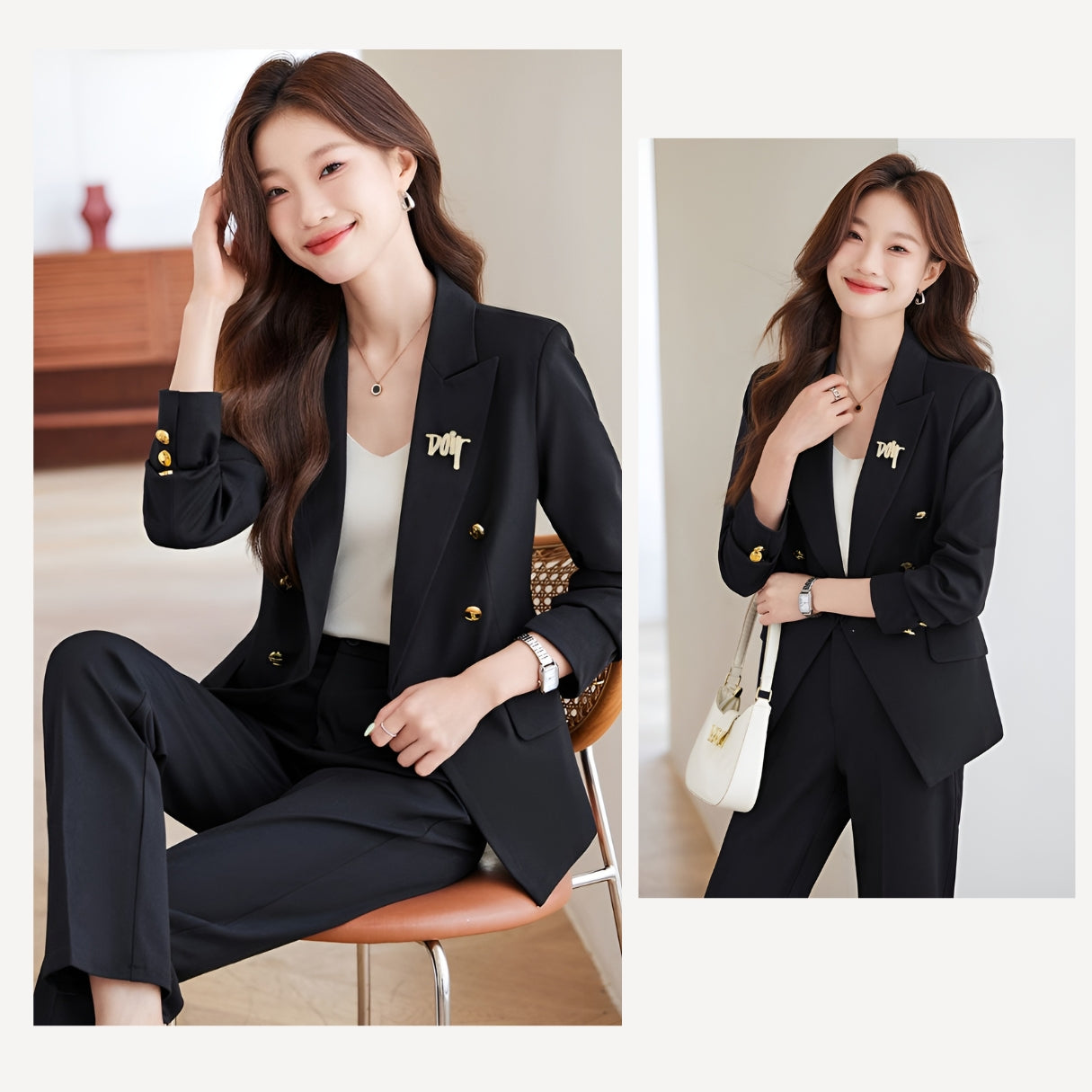 Office Wear High-end Suit Jacket + Trousers Two Pieces Set