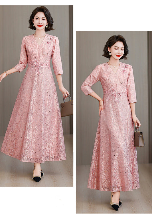 Pale Pinkish Lace Banquet Dress