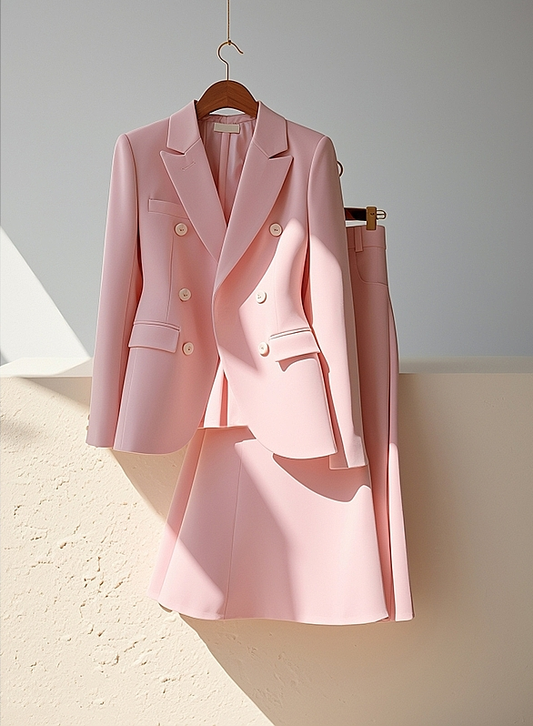 Pink Exquisite High-end Jacket + Skirt Two Pieces Suit Set