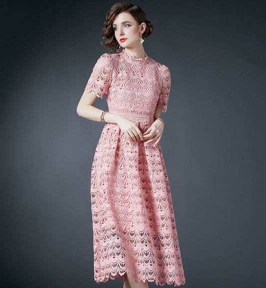 Pink Hollow Lace Dress