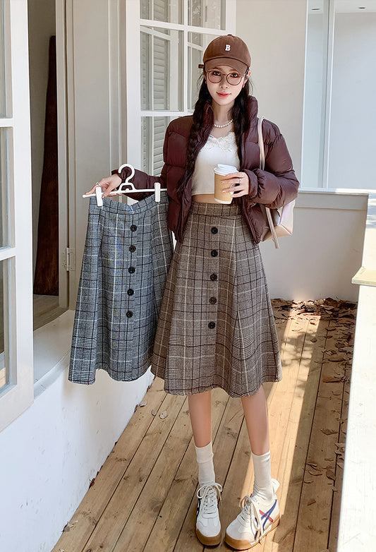 Plaid High Waist A-line Skirt