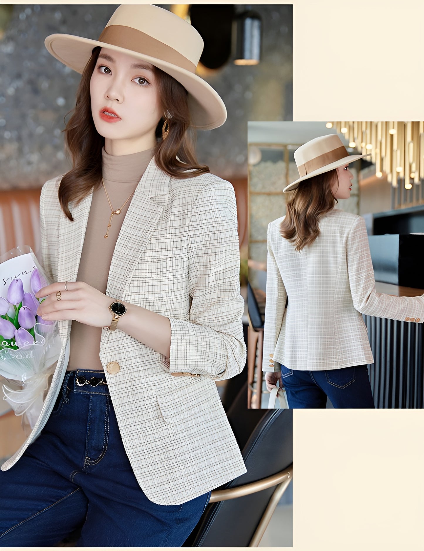 Plaid Suit Jacket For Women