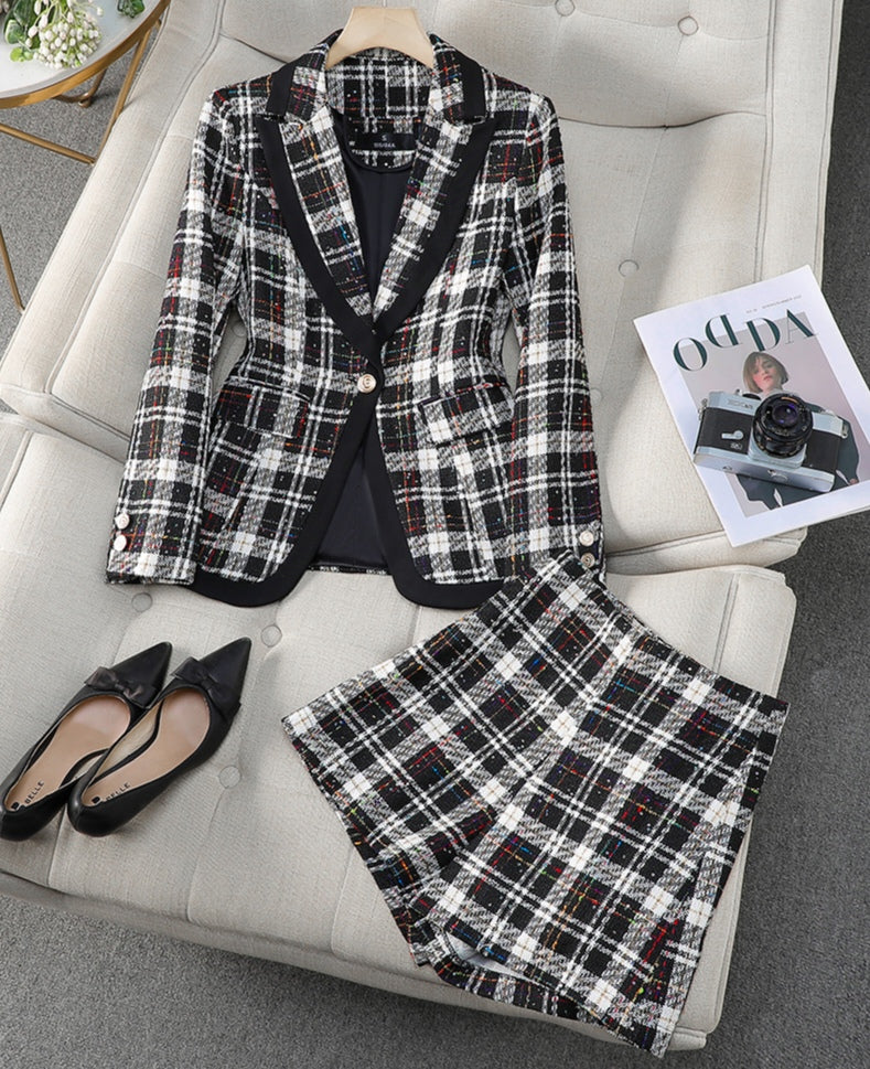 Plaid Suit Jacket + Shorts Two Pieces Suit Set