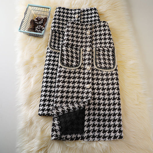 Plaid Woolen A-line Skirts