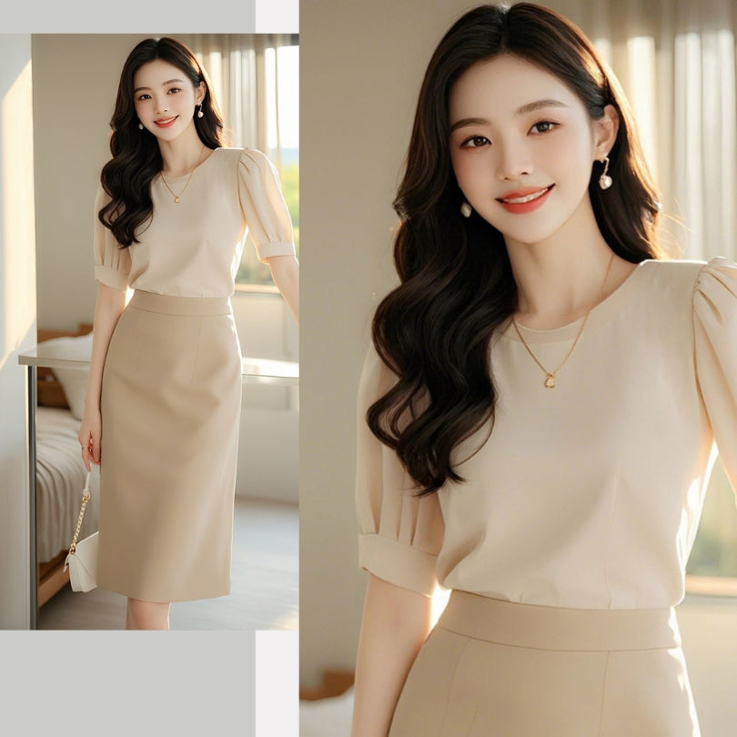 Puff Sleeve Top + Skirt Two Pieces Suit Set