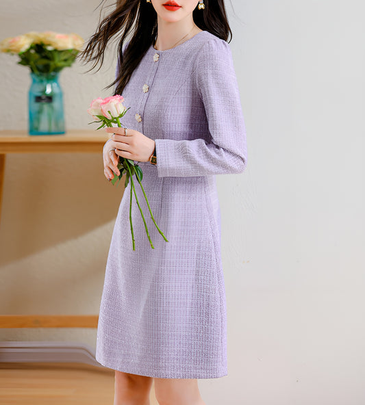 Purple Long-sleeve A-line Dress