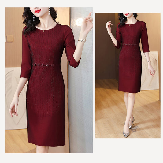 Red Claret Sequin Elegant Banquet Dress