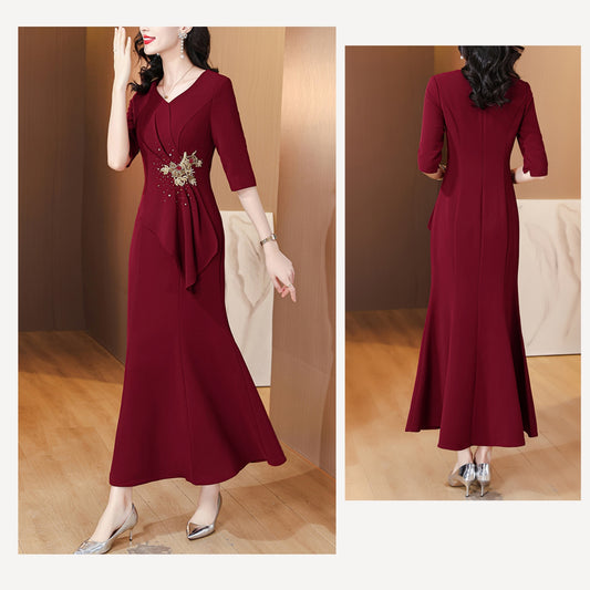 Red Elegant Pleated Banquet Dress