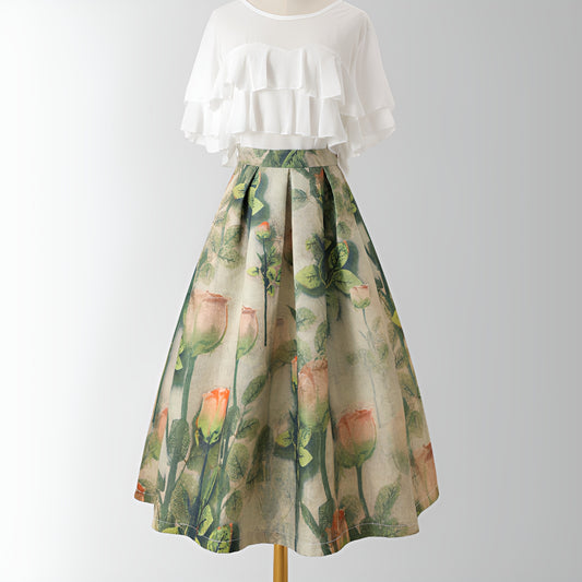 Retro A-line Floral Tutu Skirt