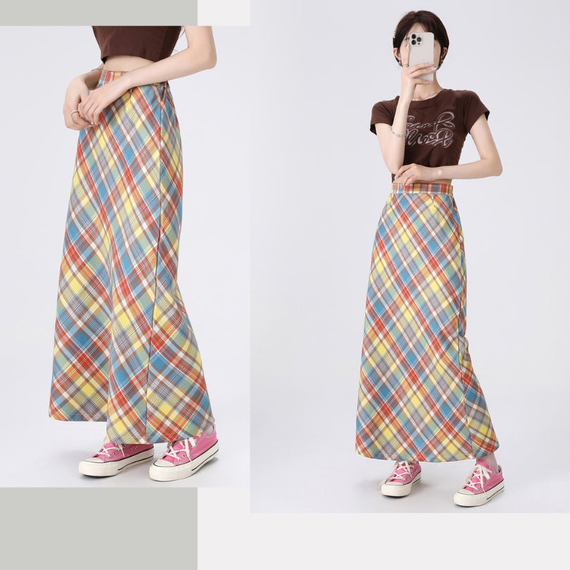 Retro High Waist A-Line Plaid Skirt