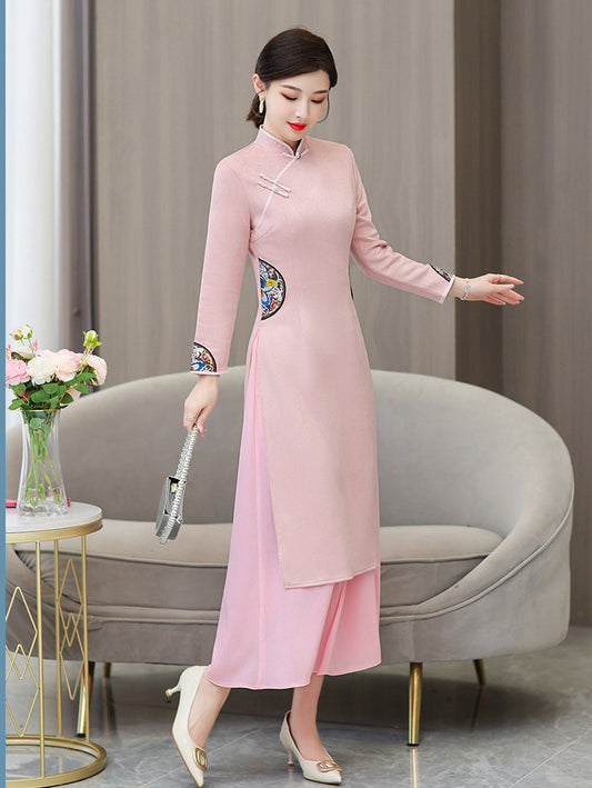 Retro Long-sleeve Splicing Elegant Cheongsam