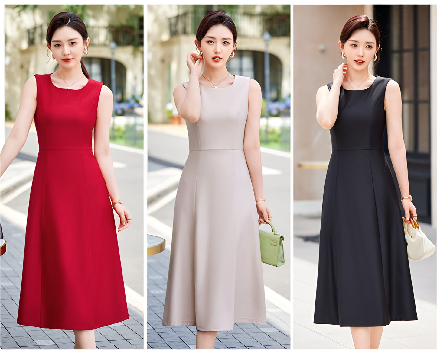 Retro Sleeveless Mid-length Office Wear Dress