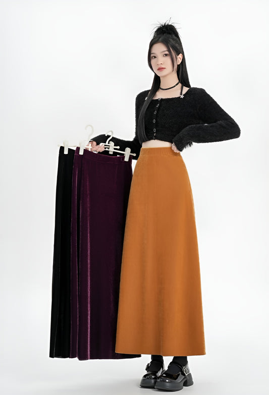 Retro Versatile Slim Velvet Elastic Skirt