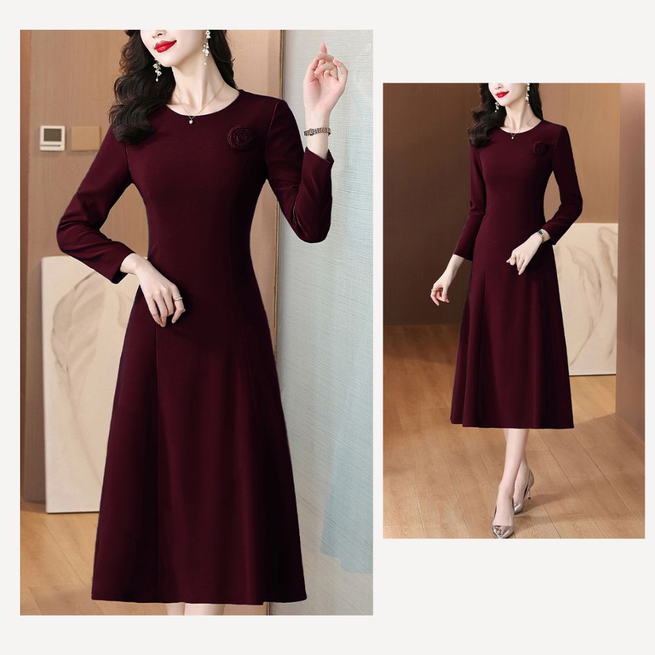 Round Neck Long-sleeve Mid-length Dress