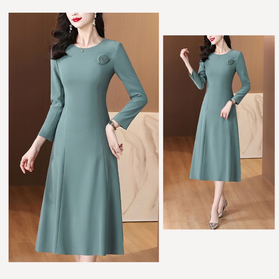 Round Neck Long-sleeve Mid-length Dress